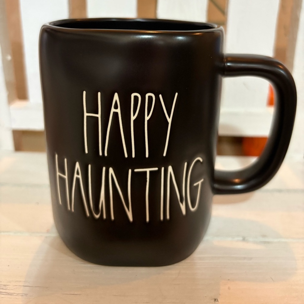 Rae Dunn Black Ceramic Mug Happy Haunting